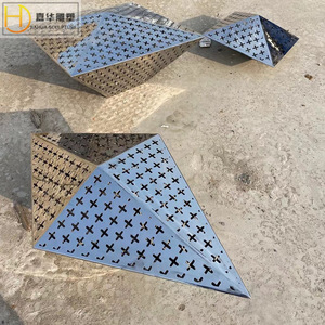 Jiahua Stainless Steel Faceted Hollow <b>Stone</b> Geometric Outdoor Floor Mount Sculpture - Product Image 2