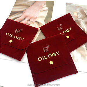 Bijoux en velours de couleur bordeaux emballage cadeau enveloppe pochette sac avec bouton doré pochette à rabat en velours pour boucles d'oreilles bague collier - Product Image 5