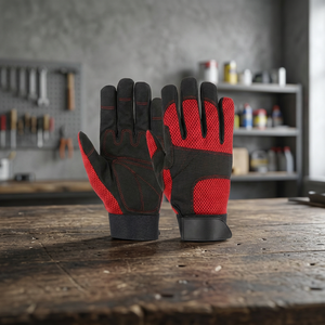 JNA GROUP Anti-Slip PU Work Gloves <b>Red</b> Black Elastic Wristband General Purpose Safety Gloves Textured Fingertips <b>Latex</b>-Free - Product Image 3