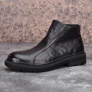 Botas de cuero de caña alta para hombre, de piel de vacuno de grano completo, botines de negocios de cuero genuino con suela gruesa y cremallera, zapatos formales de cuero. - Product Image 2
