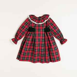 Custom Vintage Polyester <strong>Tartan</strong> Lace Sleeve Striped Red Plaid <strong>Baby</strong> <strong>Dress</strong> Plaid <strong>Dresses</strong> for Girls - Product Image 2