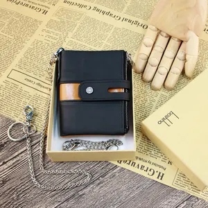 BOSHIHO ארנק RFID חסימת אשראי כרטיס בעל עם רוכסן מטבע כיס נגד גניבת שרשרת גברים אמיתי עור ארנק