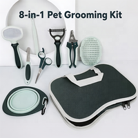 Kit de toilettage pour animaux de compagnie 8 en 1 avec logo personnalisé : peigne, brosse, coupe-ongles, bol pliable, brosse à dents pour chat et chien