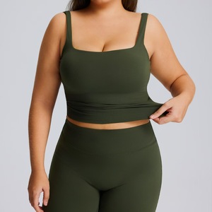Plus Size Solid Yoga <b>Set</b> <b>Square</b> Neck Tank Top Mid Waist Wide Leg Pants Breathable Quick Dry Elastic Waist Women Activewear - Product Image 4