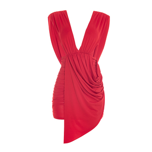 Viviblook D26DS053 Women Spring Summer Dresses New Elegant Sexy Deep V-Sleeveless Hollow Pleated <b>Mini</b> Party Dress - Product Image 5