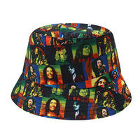 Sombrero de Pescador con Estampado Digital de Doble Cara, Estilo Hip Hop, Jamaica, Reggae, Bob Marley, Rasta