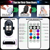 Luces LED Inalámbricas para Auto con Control Remoto, Recargables, Impermeables, 8 Colores, Luz Interior para Auto, Mini Luces LED Estroboscópicas