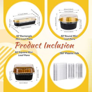 Contenedores Desechables de Aluminio Negro y Dorado para Comida para Llevar, Aptos para Microondas, con Tapas de Plástico PP, 200 ml, Paredes Lisas, Grado Alimenticio - Product Image 2