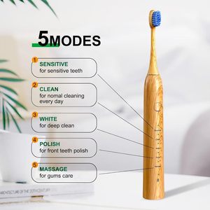 Custom 5 modalità di pulizia regolabile sonic elettrico bambù morbido setole <span class=keywords><strong>spazzolino</strong></span> da denti con custodia da viaggio - Product Image 3