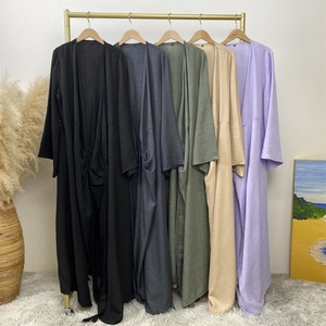 Nueva Abaya Abierta de Lino Suave para Mujer 2025, Kimono con Cinturón, Manga Ancha, Estilo Dubai, Modest, 5 Colores - Product Image 6