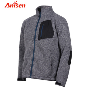 100% Polyester Streetwear Logo Sherpa Lining Heather <strong>Grey</strong> Knit Men Random Size <strong>Fleece</strong> Custom <strong>Jacket</strong> - Product Image 2