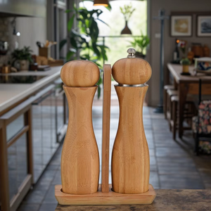 Превосходная бамбуковая мельница для перца и шейкер для соли с подставкой - Product Image 5
