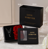 Boîte à roses éternelles, fleur artificielle, pendentif, boîte d'emballage pour bijoux, coffret cadeau pour la fête des mères, 6 roses en savon, boîte à bague et collier