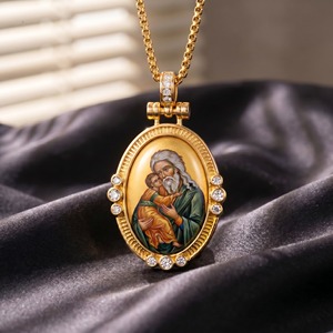 Collar con colgante de artesanía esmaltada de San Simeón el Receptor de Dios, estilo bizantino, para artículos religiosos, venta al por mayor - Product Image 1