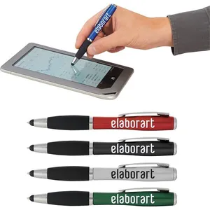 customized rubber grip led light up ballpoint pen with silico touch screen stylus-custom company logo printing available