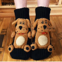 3d Carton Animal Antidérapant Tricoté Nouveauté Drôle Femmes Épais Chaussons Chauds Chaussettes
