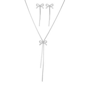 批发女式简约不锈钢饰品套装新款蝴蝶结项链耳环多功能黄金设计礼品派对周年纪念 - Product Image 4