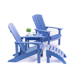 HDPE Recycled Plastic Adirondack Chair With Pull-Out Ottoman Outdoor Lounge Furniture For Patio Lawn Garden Backyard