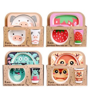 Ensemble de <span class=keywords><strong>vaisselle</strong></span> pour enfants en fibre de <span class=keywords><strong>bambou</strong></span> bol de dessin animé créatif assiette divisée cuillère fourchette tasse cinq pièces cadeau <span class=keywords><strong>vaisselle</strong></span> - Product Image 1