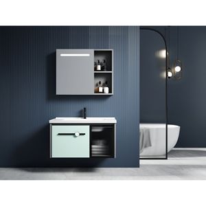 Mueble de Baño de Aluminio Azul CR de 720 mm con Espejo LED y Lavabo de Cerámica de una Pieza - Product Image 2
