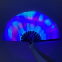 Éventail de danse grand format 33 cm, sculpté, réfléchissant aux UV, effet flash, style fantaisie, en bambou naturel fait main, style patriotique, pliable à la main, pour rave, effet néon