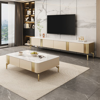 Tables basses et meuble TV italiens minimalistes de luxe en fer Ensemble petit meuble de maison en pierre frittée avec design Rock Board