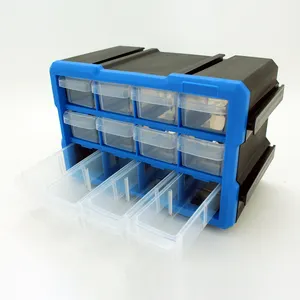 12 के साथ Stackable प्लास्टिक भंडारण कैबिनेट दराज भागों संगठन समाधान छोटे उपकरण बॉक्स प्लास्टिक