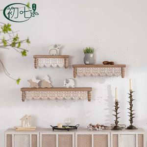 Estante de Pared Rectangular de Madera Maciza Tallada Yan Yujia, Unidad de Exhibición Montada en la Pared, Estilo Rústico Americano - Product Image 4