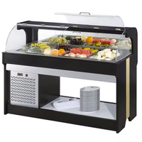 Réfrigérateur à salade en verre incurvé en promotion, Vitrine réfrigérée commerciale pour bar à salades de buffet et restaurant