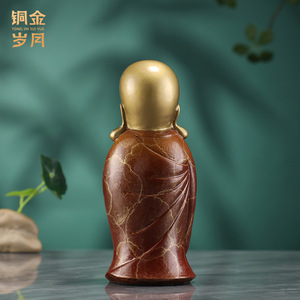 Figurine de Bouddha en cuivre et or, ornement artistique fait à la main, décoration artistique pour le salon, cadeau - Product Image 3