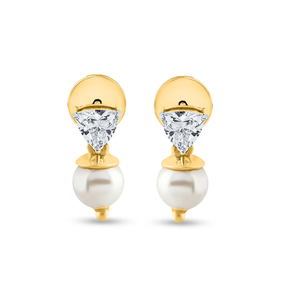 Boucles d'oreilles pendantes modernes en perles, plaquées or jaune 14 carats, ornées de diamants, pour les tenues de soirée et les occasions formelles, Purecarat d'Inde - Product Image 1