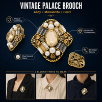 Broche Vintage Style Palais en Alliage de Cuivre Plaqué Or avec Zircon, Perles de Cristal Champagne pour Femme, Bijou de Corsage, Manteau, Écharpe, Cadeau