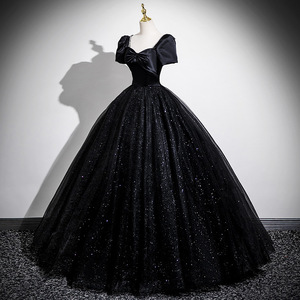 Black Off The Shoulder Ball Gown Tulle Dress Empire Waistline For Art Exam Host Evening Wear Female Vocalist Performance Costume - Product Image 2