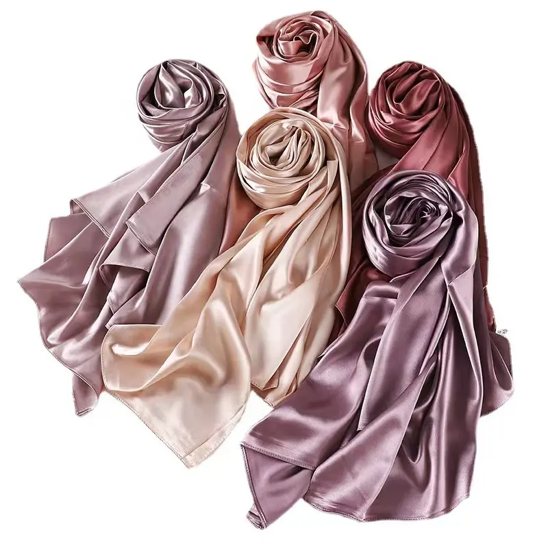 Wholesale Muslim Satin Shawls Premium Silk Feeling Hijab Solid Color Scarf Headband Islamic Headscarf Echarpe Foulard Femme