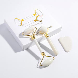 <span class=keywords><strong>Pietra</strong></span> di giada naturale viso Beauty Set Xiuyan Jade Roller e Gua Sha massaggiatore per il viso strumento per Anti invecchiamento - Product Image 4