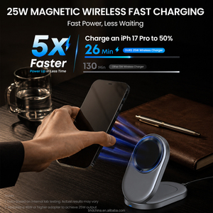ที่ชาร์จไร้สายแบบพับได้ 25W แม่เหล็ก 2in1 360 °   แท่นชาร์จเร็วแบบหมุนได้สำหรับโทรศัพท์มือถือ สำหรับ AirPod สำหรับใช้ในรถยนต์ สำนักงาน และการเดินทาง - Product Image 3