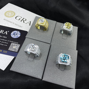 18k Banhado A Ouro 925 Prata Premium Homens 2 Carat Color Moissanite Anel De Noivado Elegante Banda De Casamento - Product Image 3