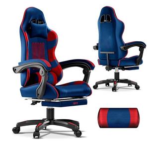 Chaise de bureau Anji avec repose-pieds rétractable, en tissu bleu, pour jeunes, chaise de gaming officielle, chaise de gaming massante pour maître de jeu - Product Image 1