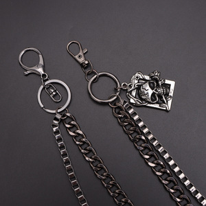 yueli Double Layer Gunmetal Denim Chain <b>Skull</b> Rose Design Waist Chain Punk Hip Hop Fashion Accessory - Product Image 3