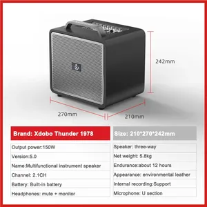 Xdobo sấm 1978 150W DJ khuếch đại di động có thể sạc lại loa lớn với 2 micro không dây echo và Chân máy đứng - Product Image 4