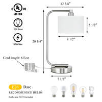 Lampe de table design en tissu de tambour décoratif, lampe de chevet de luxe avec port de charge USB pour la salle de lecture, l'hôtel, la maison, le bureau