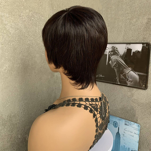 Perruque <span class=keywords><strong>Courte</strong></span> Brésilienne en Cheveux Vierges Noirs, 1 Pièce, Coupe Droite Dégradée, Faite à la Machine, avec Frange, pour Femmes Noires - Vente en Gros - Product Image 3