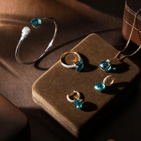 Parures de bijoux en argent sterling 925 pour femmes, avec pendentifs, colliers, boucles d'oreilles, bracelets et bagues en cristal bleu sarcelle, bijoux de mode