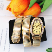 Montre-Bracelet Femme Luxueuse à Tête de Serpent Tendance et Unique, avec Long Bracelet Enroulé et Incrustations de Diamants, Montre à Quartz pour Femmes