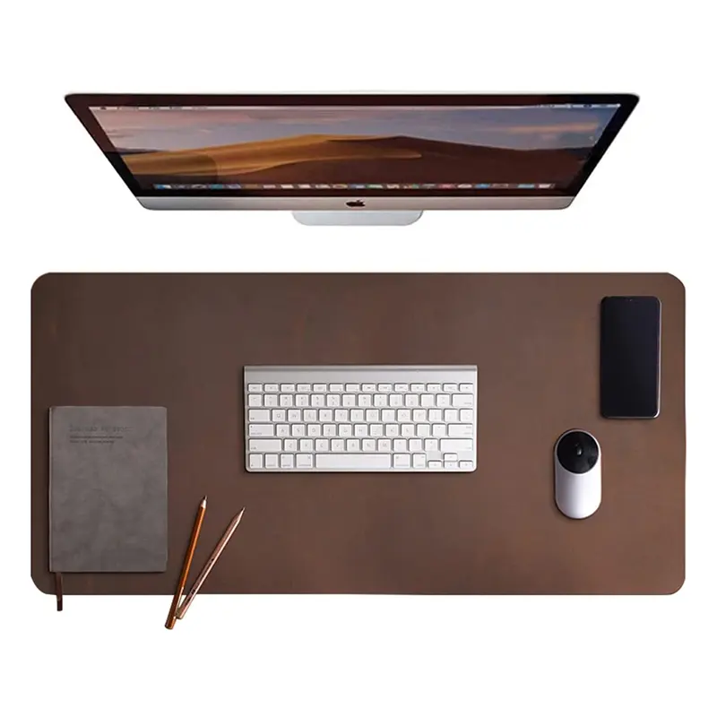 Custom Thick Cowhide Leather Laptop Mouse Mat Anti slip Office Desktop Computer Protector Leather Desk Mat Pad BR7052