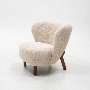 Fauteuil en laine d'agneau style loisirs simples avec repose-pieds, fauteuil simple style crème mignon, canapé paresseux pour salon et chambre - Product Image 5