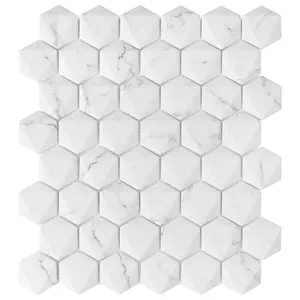 Aangepaste Inkjet Printing 3D Ontwerp Wit Hexagon Glas Marmer Look Mozaïek Tegels Voor Muur