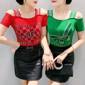 Camiseta de Fiesta para Mujer con Estampado de Mariposas, Pedrería, Hombros Descubiertos y Lentejuelas Brillantes, Top de Manga Corta para Discoteca - Product Image 3