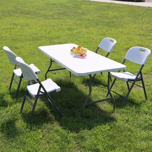 Heavy Duty Ultra Blow Molded Modern Plastic <strong>Folding</strong> Square <strong>Table</strong> Lightweight Metal <strong>Legs</strong> No Assembly Required Banquet <strong>Table</strong> - Product Image 3