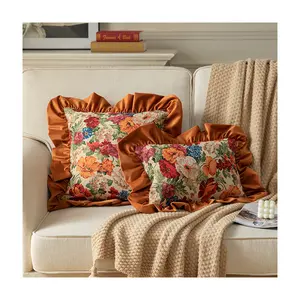 Queeneo Custom Vintage Floral Pattern Jacquard Embroidery Pillow Case Luxury Cushion Cover For Home Couch Chairs Beds